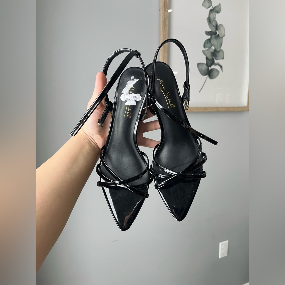 Anne Michelle Glossy Black Strappy Heels